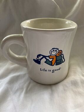 Life is Good rare “Jake” Hiking Backpacking 50’sDiner Style Coffee Mug Early2000